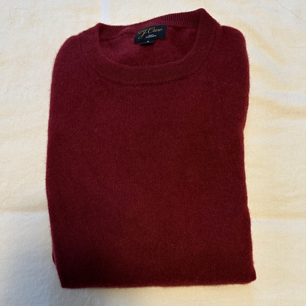 J. Crew Men's Cashmere Burgundy Crewneck Sweater